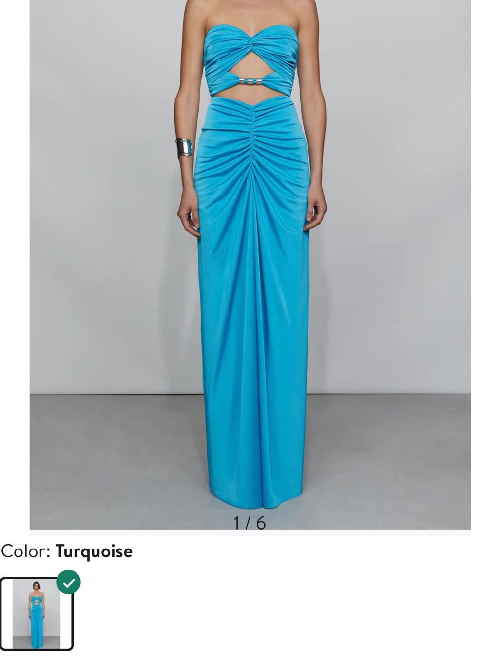 Et Ochs Corinne Strapless Turquoise Ruched Maxi Dress With Cutout Detail